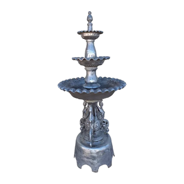 Three Tier New Swan Fountain with Arches, Scalloped Bowls Self